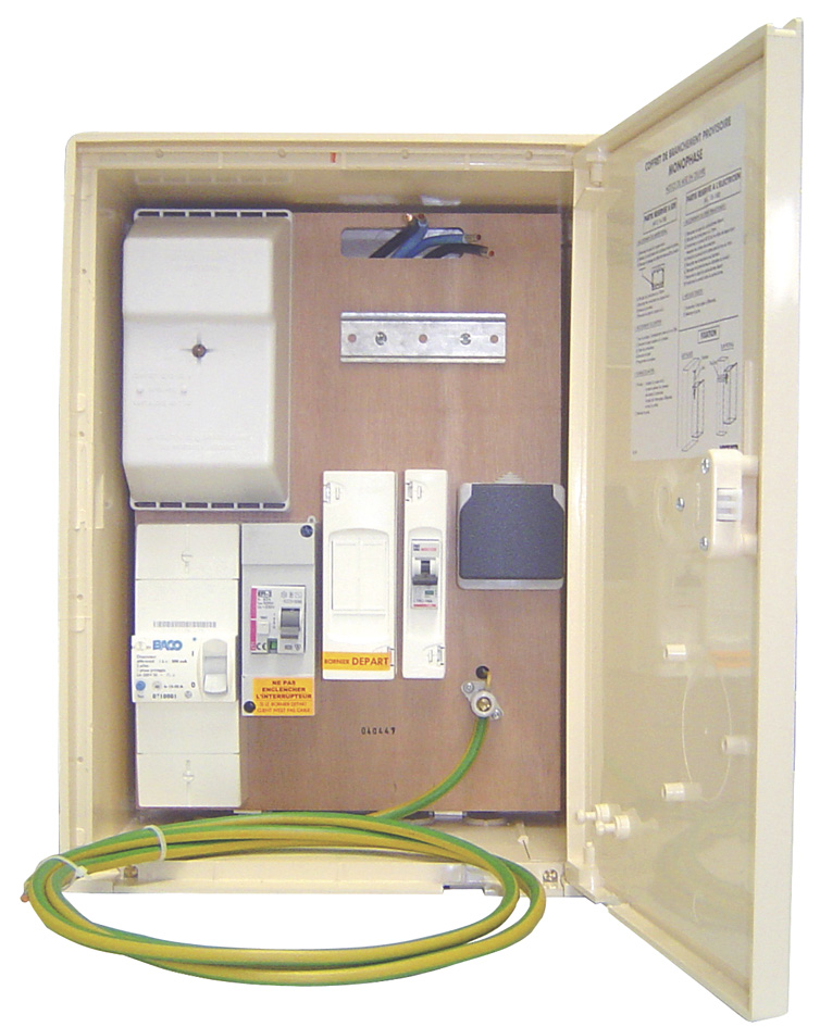 COFFRET DE BRANCH. PROVISOIRE MONO 15/45A + PRISE + TERRE